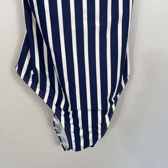 Lands End Lace Up One-Piece Swimsuit Womens 12 Blue & White Beach Resort Cruise - Picture 6 of 13
